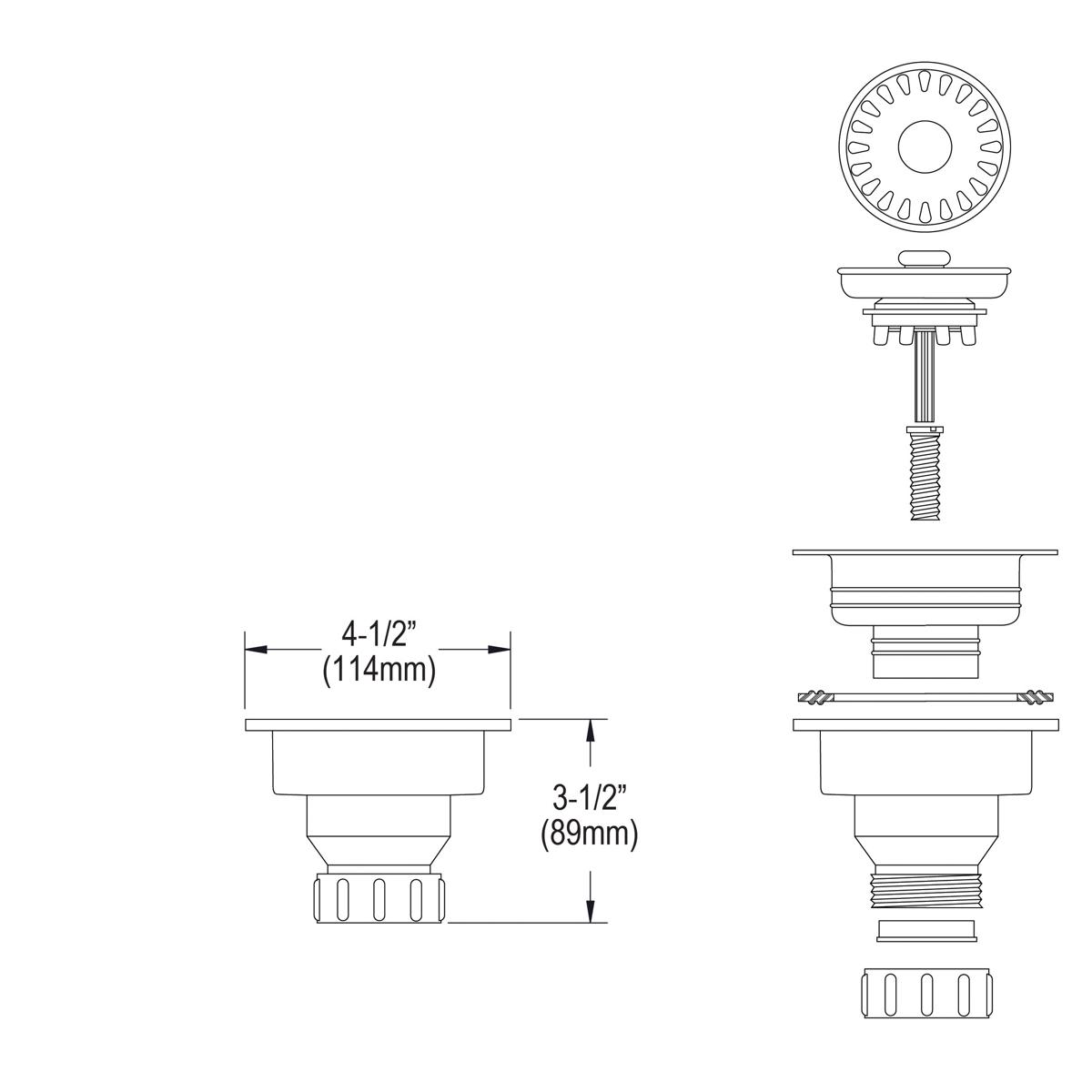 Elkay 3-1/2 Inch Drain Fitting with Antique Steel Finish, Body, Basket and Reliable Rubber Stopper for Kitchen or Laundry Sinks