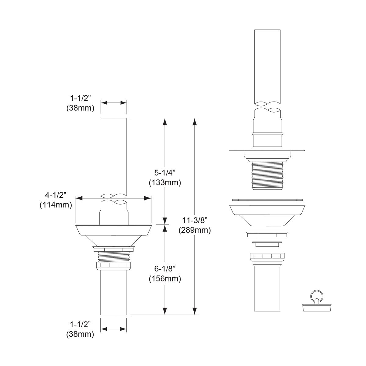 Elkay 3-1/2 Inch Sink Drain with Removable 6-5/8 Inch Standpipe (5-1/4 Inch Assembled) and O-Ring Rubber Stopper for Kitchen, Prep Area, Bar and Laundry Sinks