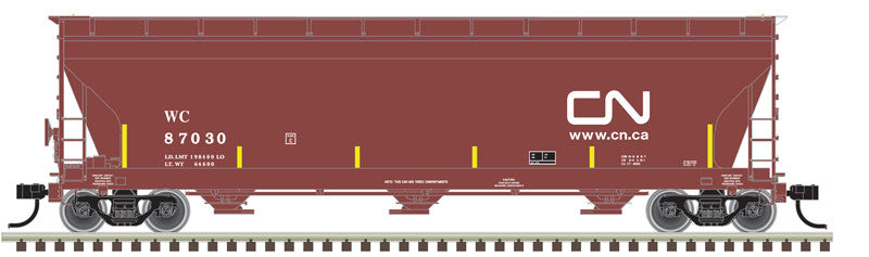 Atlas HO Scale ACF 4650 Centerflow Covered Hopper - Canadian National WC #87017 (Mineral Red & White)