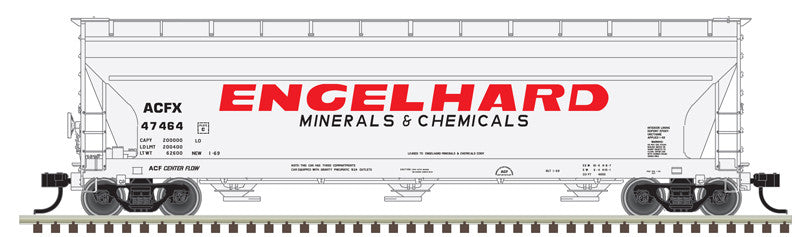 Atlas HO Scale 20006933 ACFX Engelhard No. 47455 ACF 4650 Centerflow Covered Hopper Model with Gray and Red Color Scheme