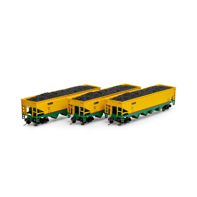 Athearn RND88183 40-Foot 4-Bay Offset Hopper Model Train Car with Load, PCCX Peabody 3-Piece Set in HO Scale