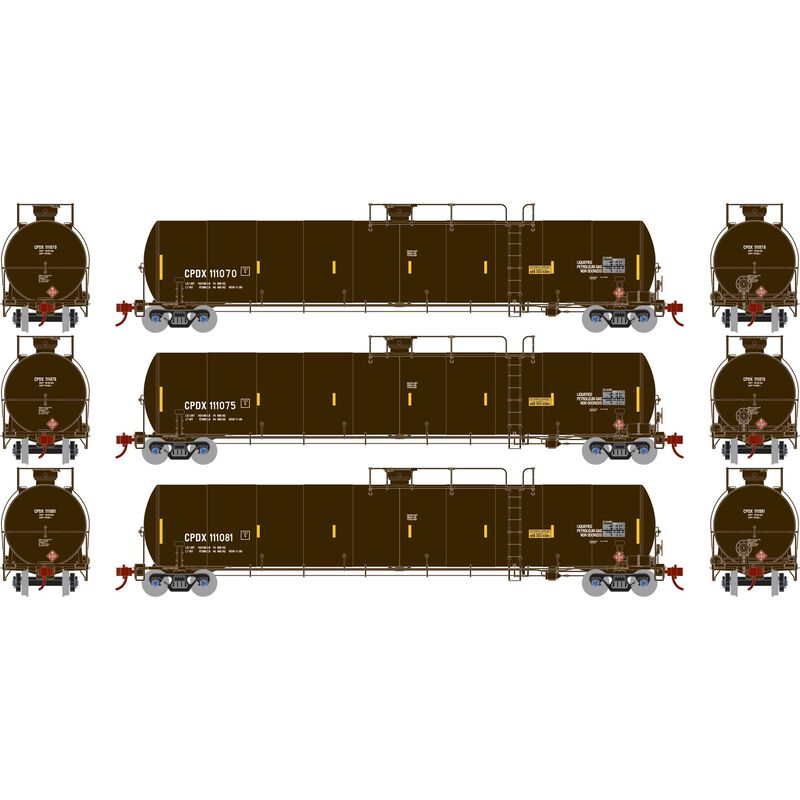 Athearn Genesis HO Scale 33,900-Gallon LPG Tank CPDX Set #2 (3 Pack)