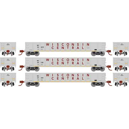Athearn HO Scale 3-Pack 52' Mill Gondola - Wisconsin Central WC